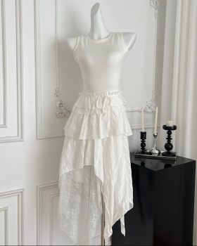 Pinched waist retro dress Casual France style vest
