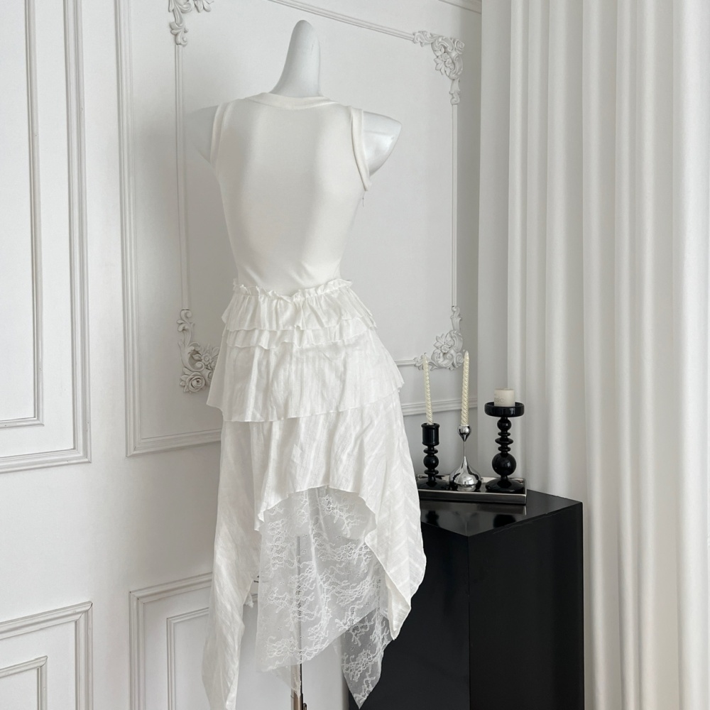 Pinched waist retro dress Casual France style vest