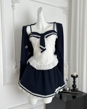 Summer short short skirt slim halter tops 3pcs set