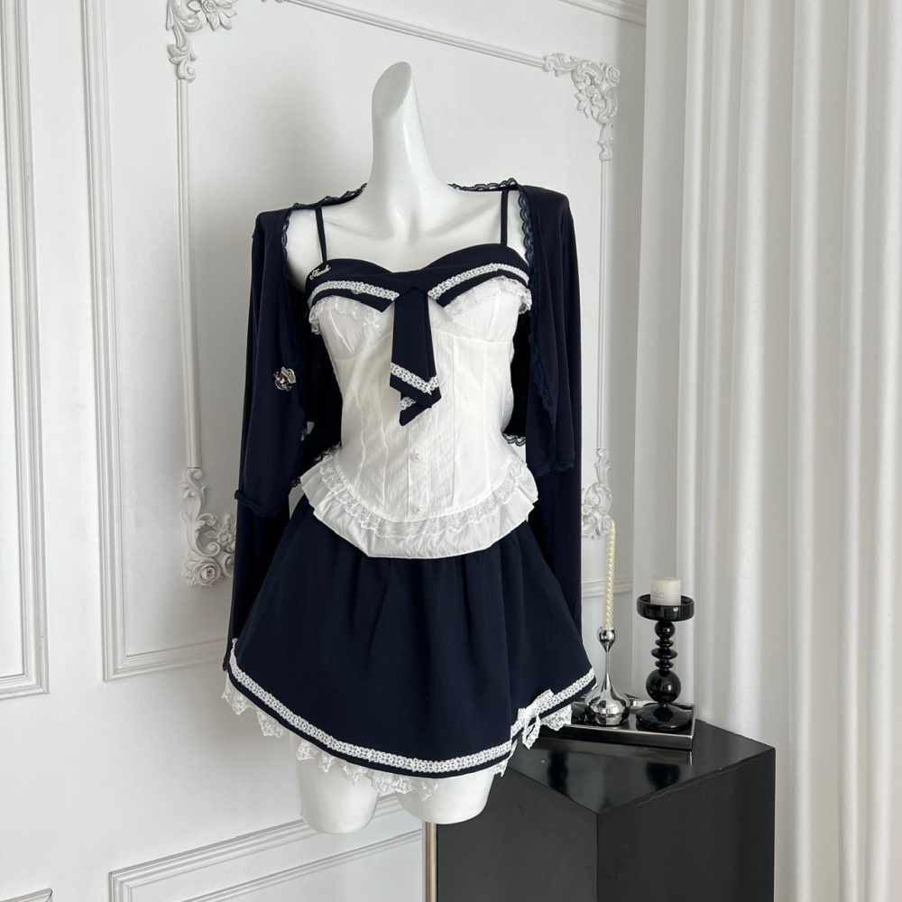Summer short short skirt slim halter tops 3pcs set