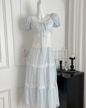 Puff sleeve big skirt dress vacation lace long dress