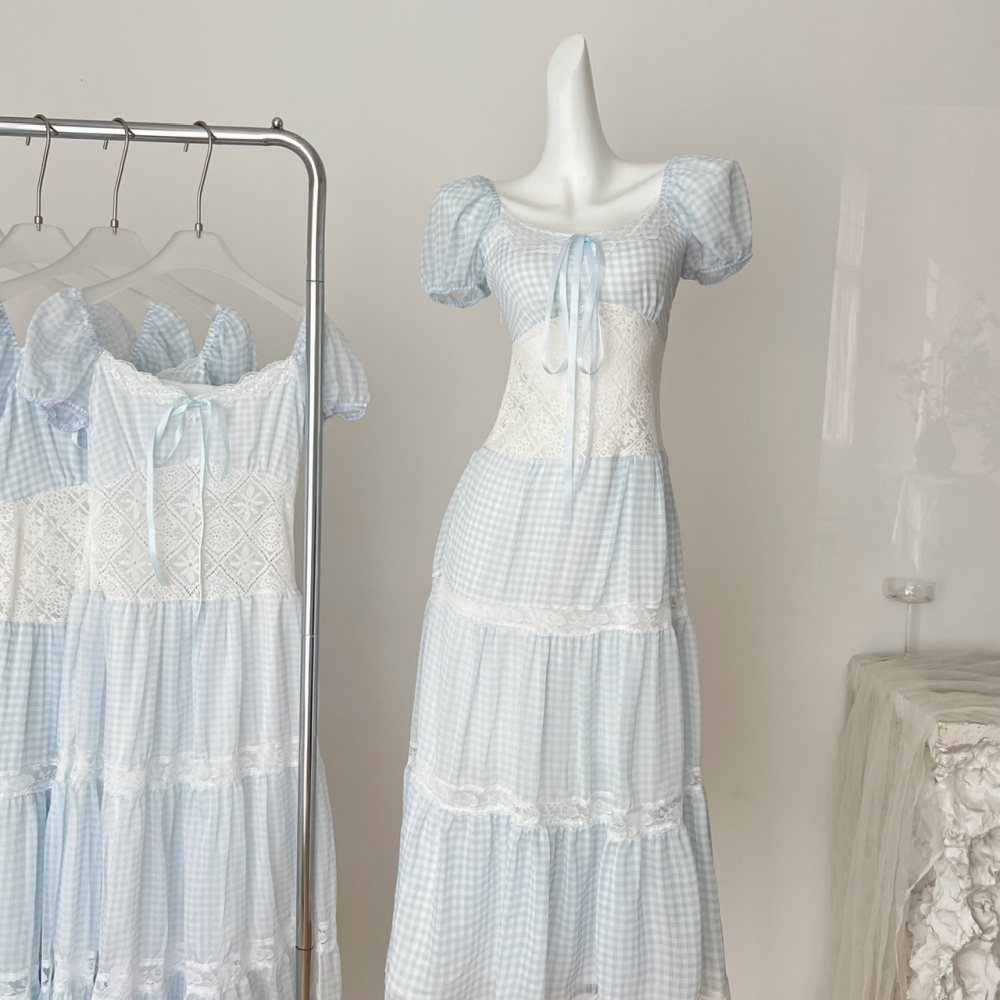 Puff sleeve big skirt dress vacation lace long dress