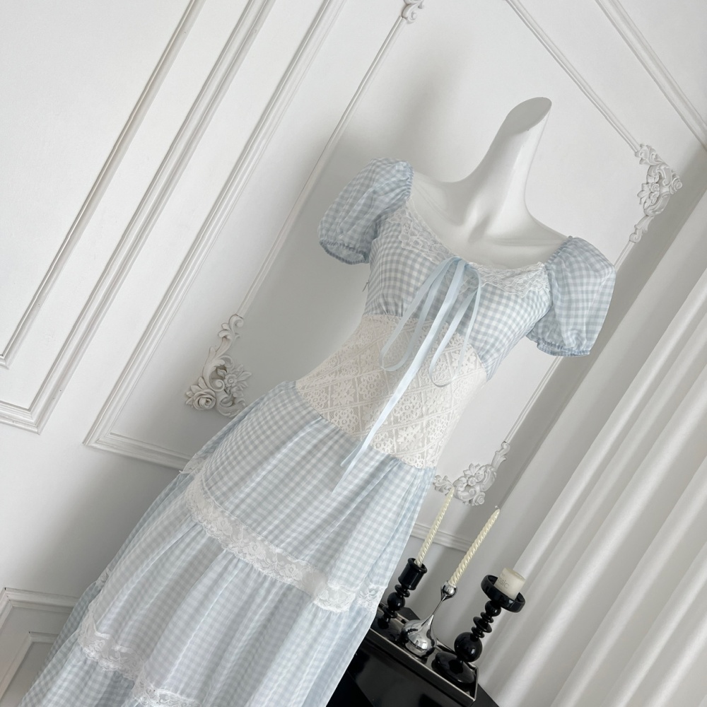 Puff sleeve big skirt dress vacation lace long dress