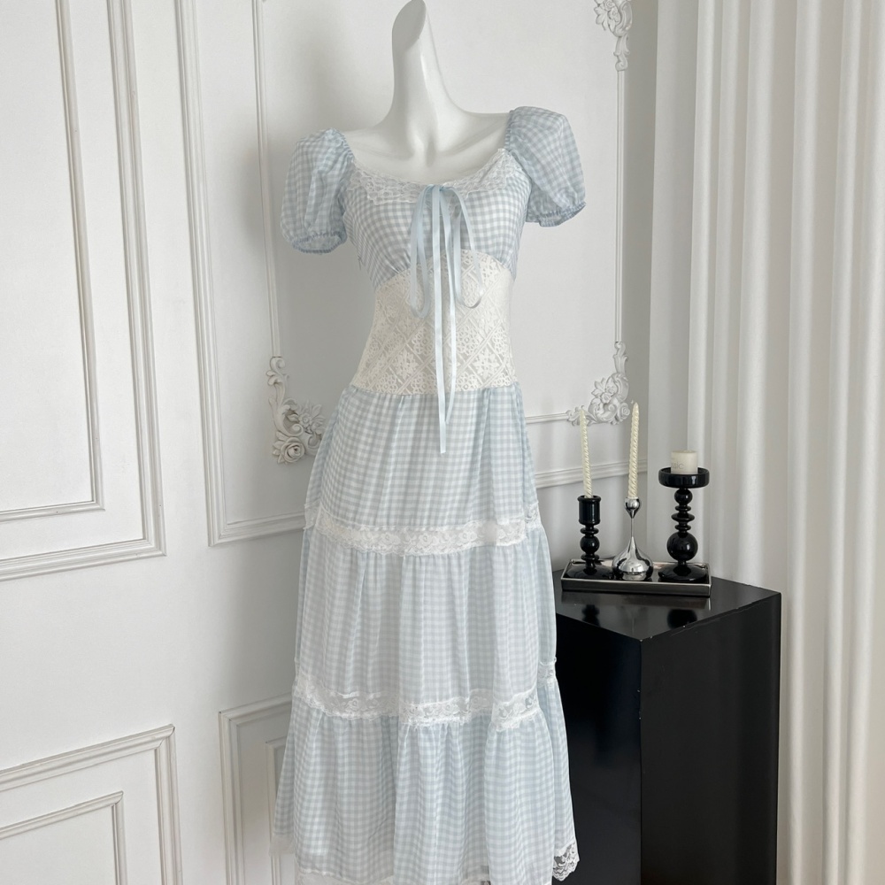 Puff sleeve big skirt dress vacation lace long dress