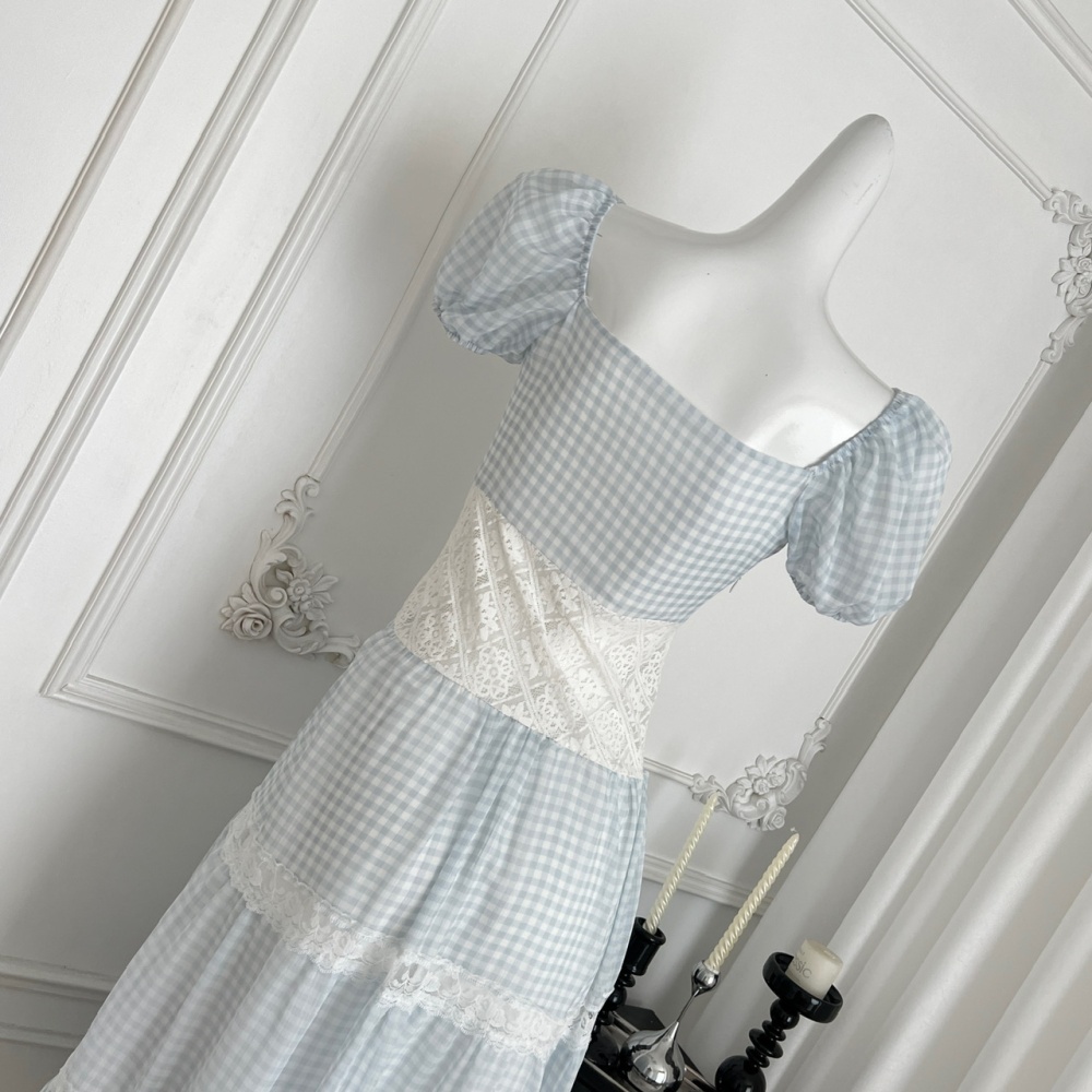 Puff sleeve big skirt dress vacation lace long dress