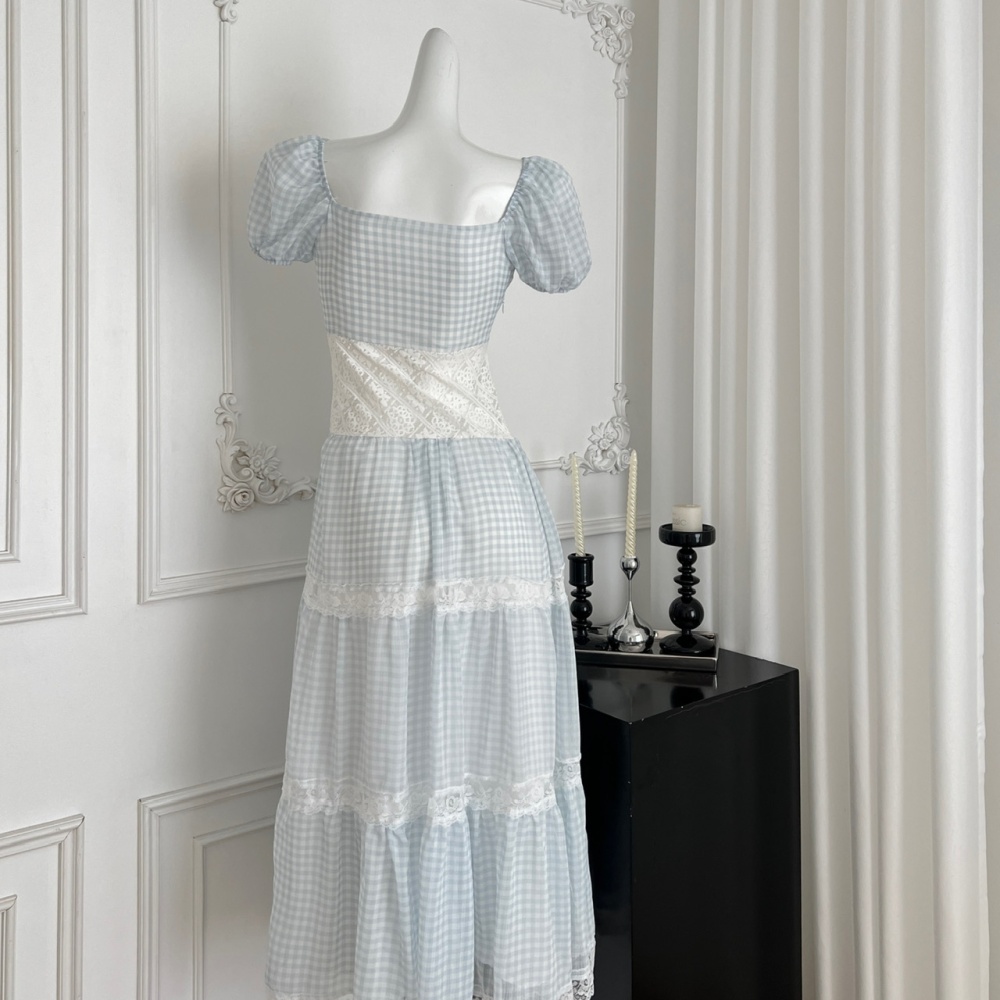 Puff sleeve big skirt dress vacation lace long dress