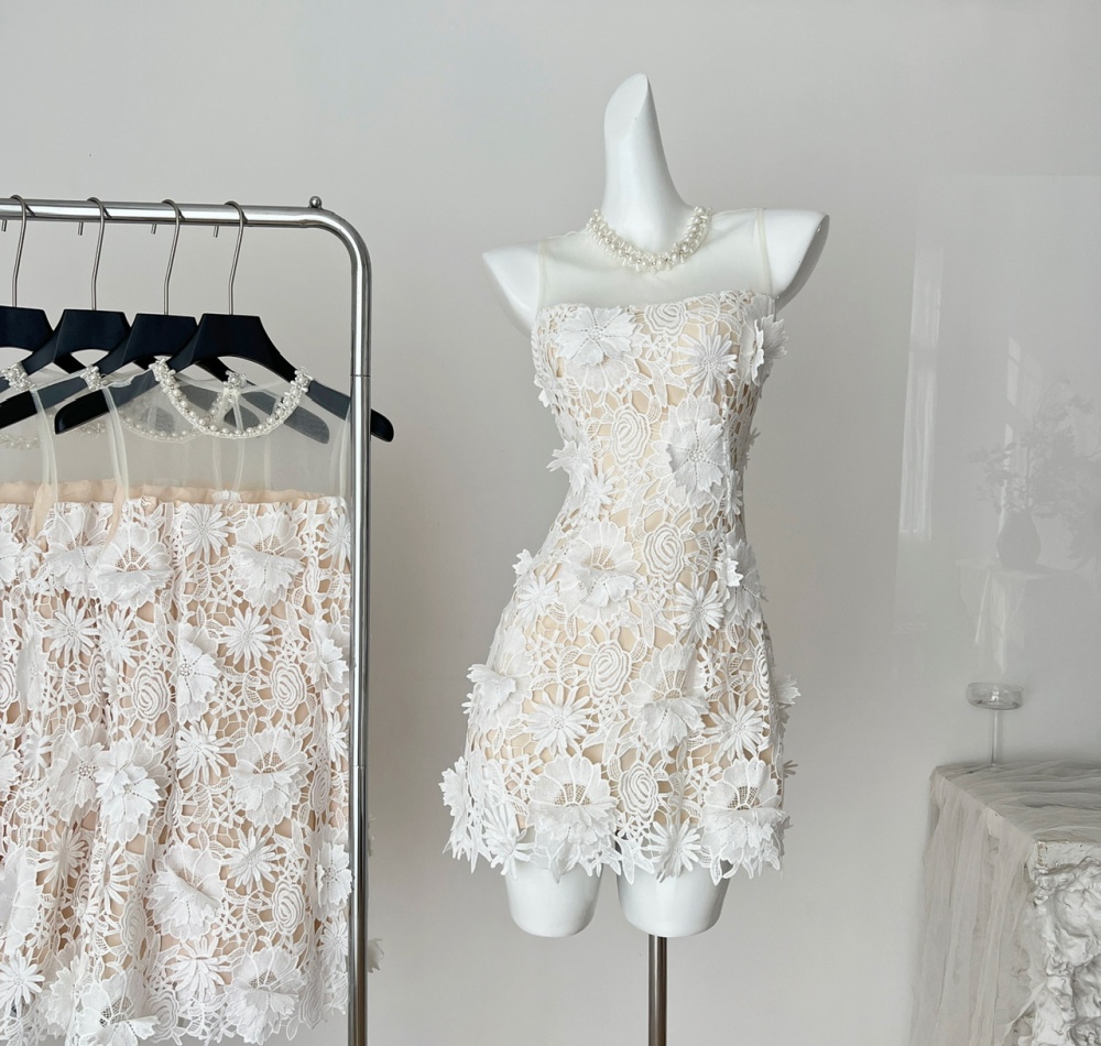 Short lace colors stereoscopic light luxury dress