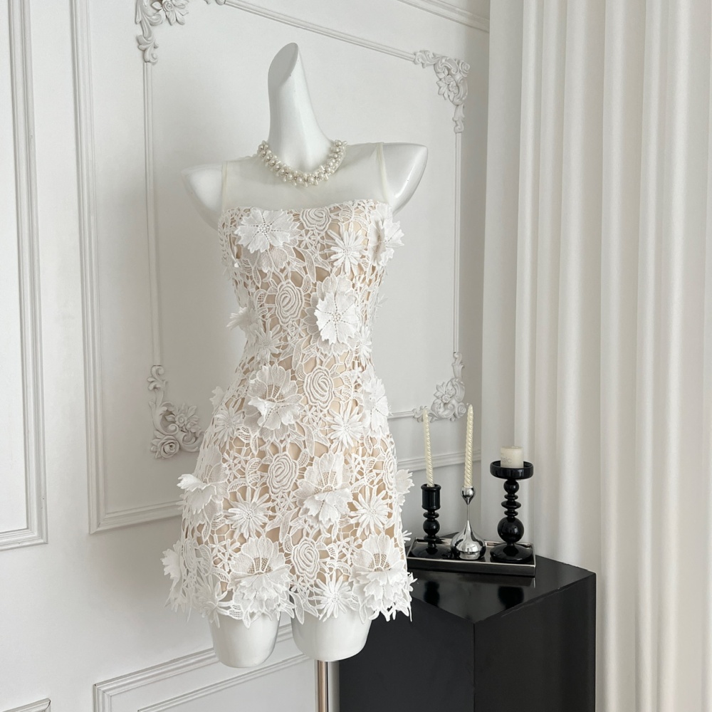 Short lace colors stereoscopic light luxury dress