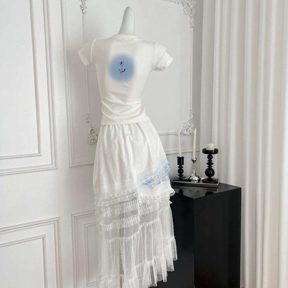 Mixed colors white skirt plaid long dress a set for women