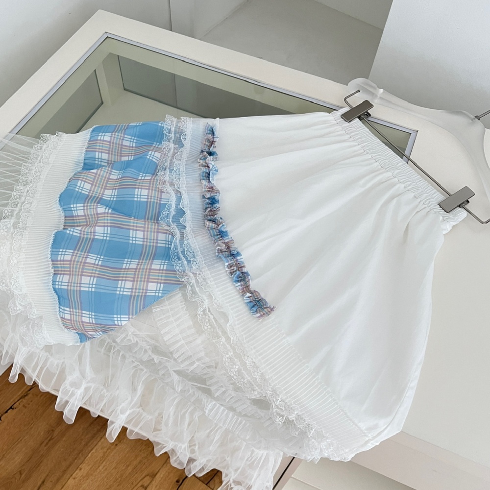 Mixed colors white skirt plaid long dress a set for women