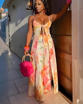 Sexy wide leg pants frenum tops 2pcs set for women
