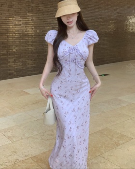 Floral V-neck long dress temperament Casual dress for women