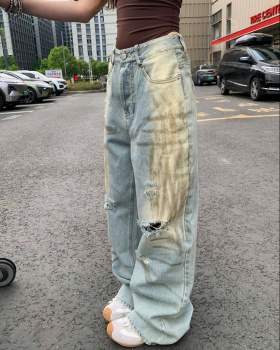 Street holes jeans spicegirl retro wide leg pants