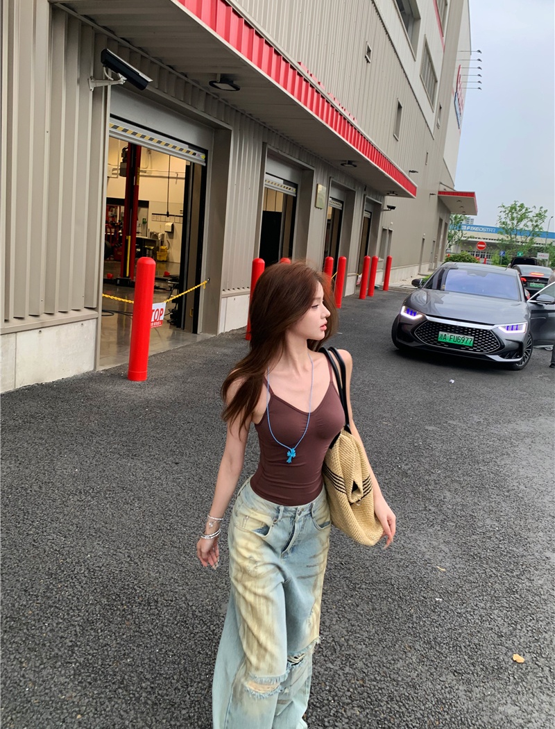 Street holes jeans spicegirl retro wide leg pants