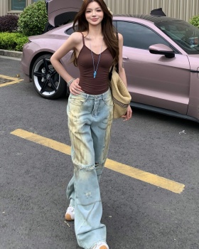 Spicegirl retro wide leg pants street holes halter tops a set