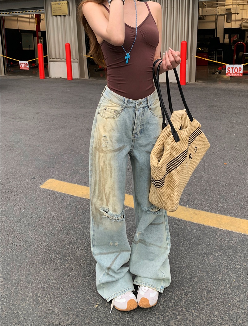 Spicegirl retro wide leg pants street holes halter tops a set