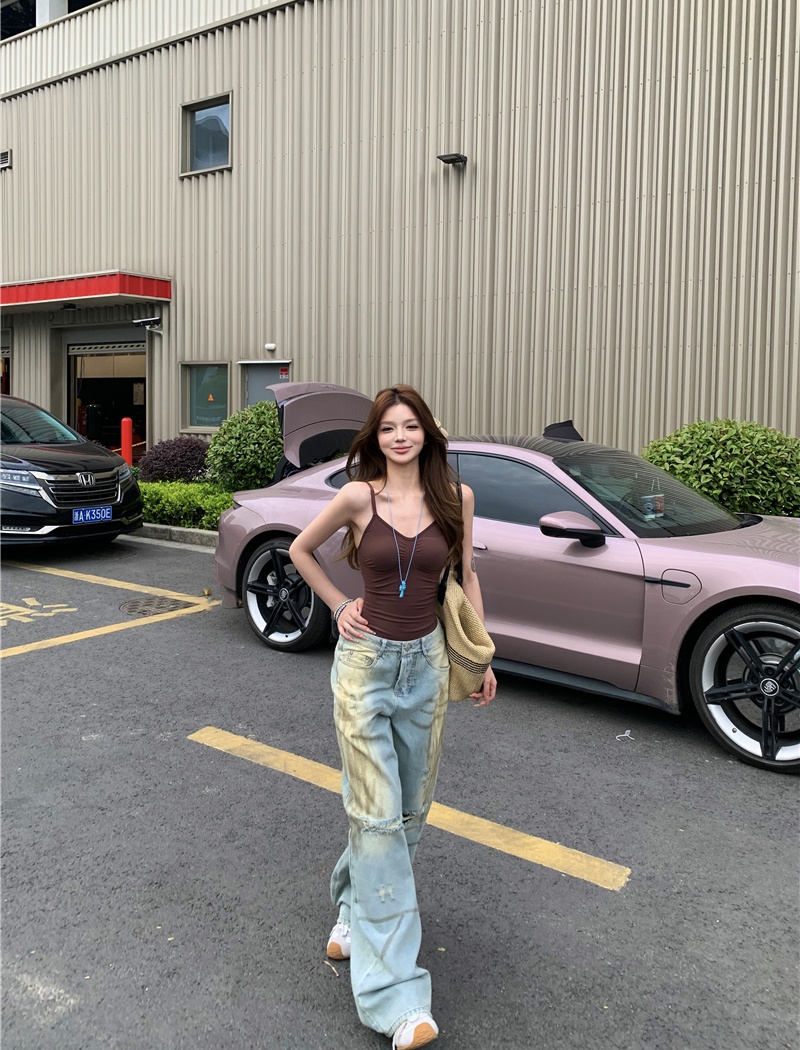 Spicegirl retro wide leg pants street holes halter tops a set