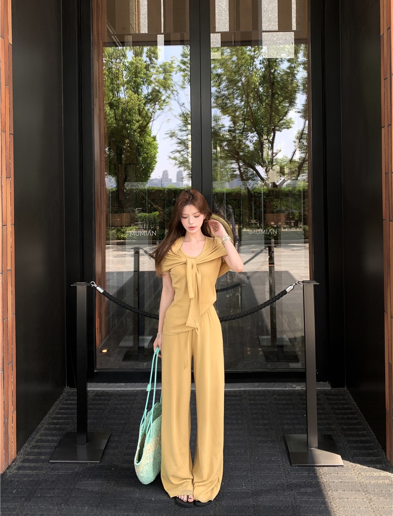Cozy knitted long pants loose shawl 3pcs set for women