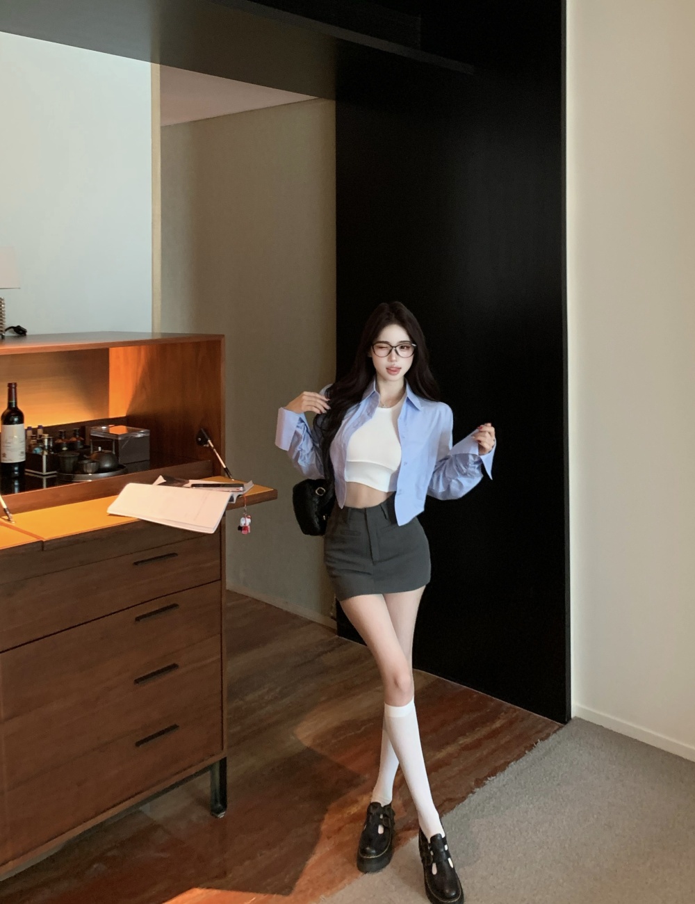 Spicegirl short skirt long sleeve business suit 3pcs set
