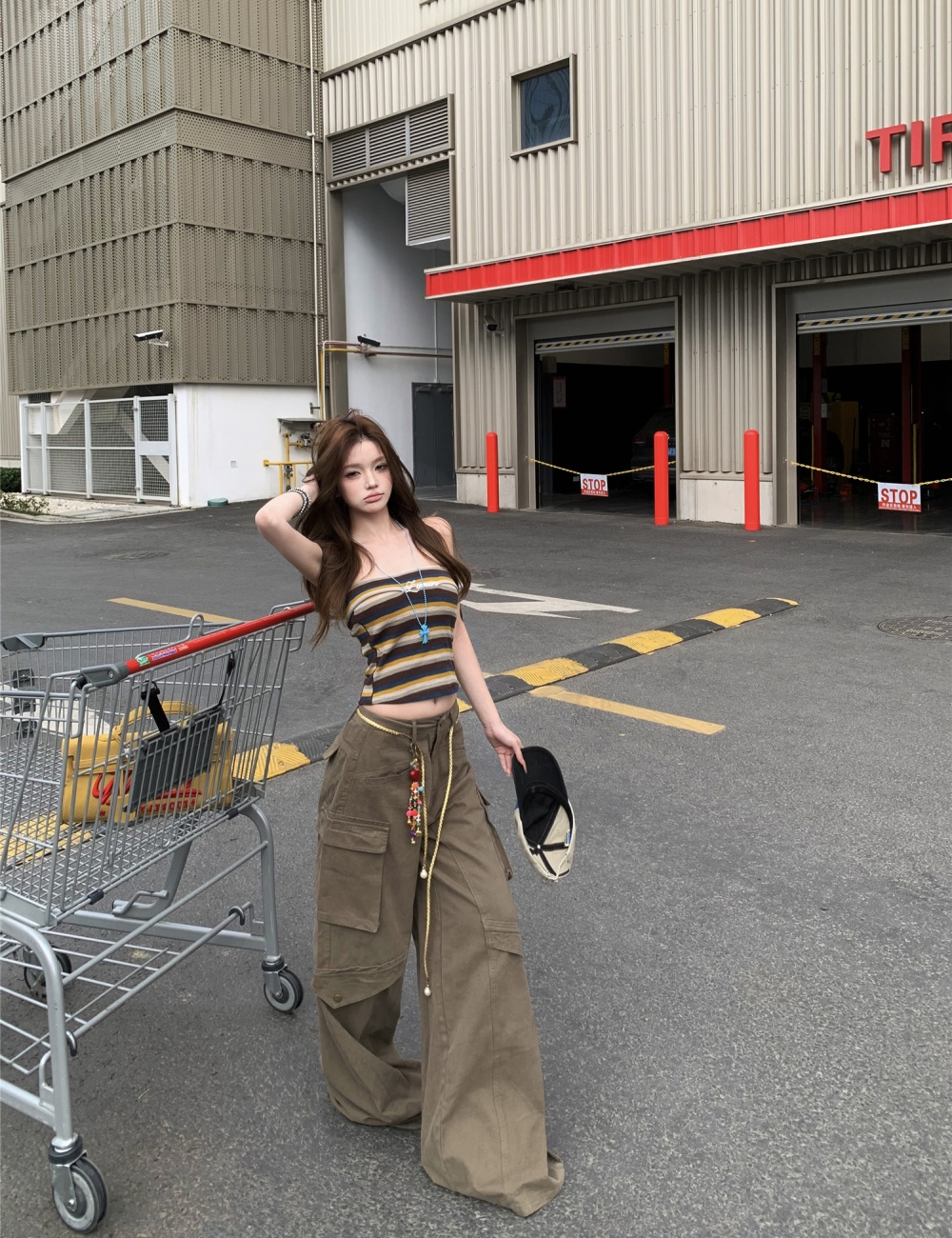 Wide leg loose work pants retro casual pants
