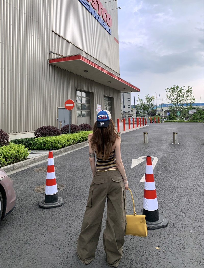 Wide leg loose work pants retro casual pants