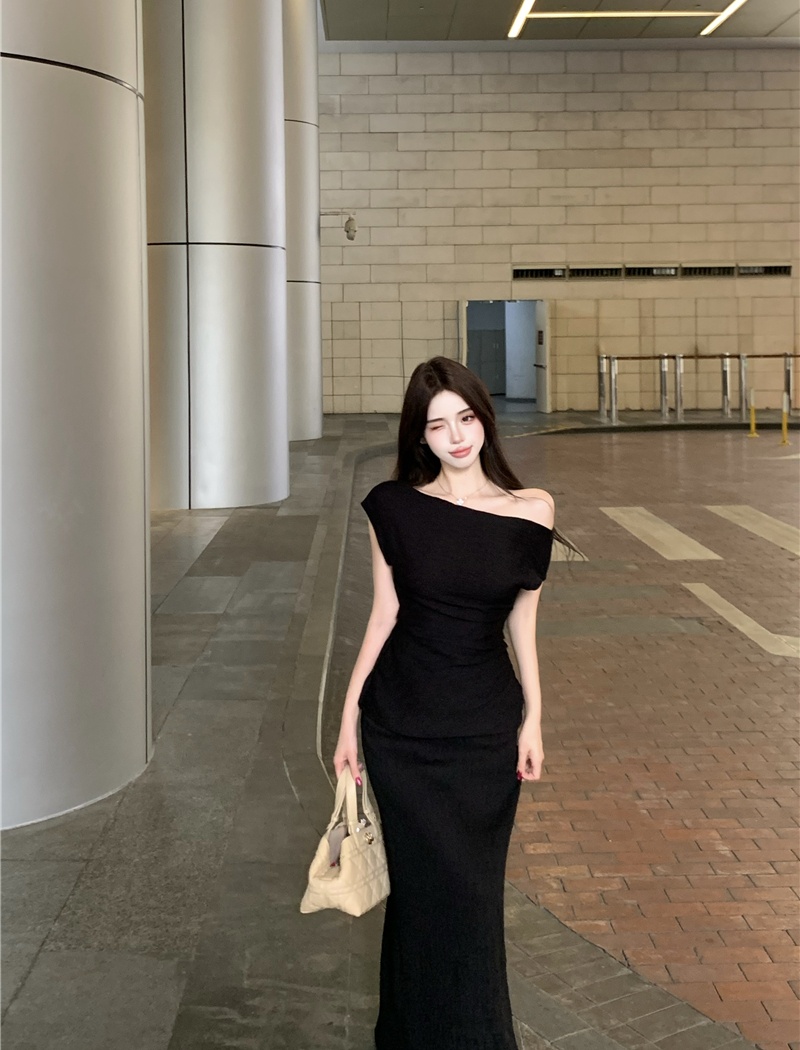 High waist slim straight skirt France style tender tops a set