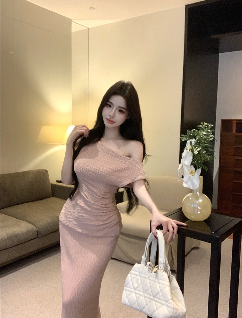 High waist slim straight skirt France style tender tops a set