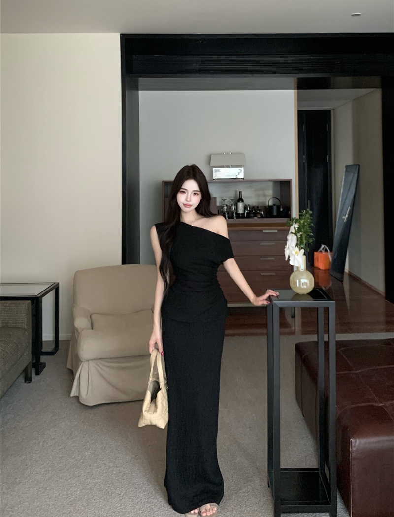 High waist slim straight skirt France style tender tops a set