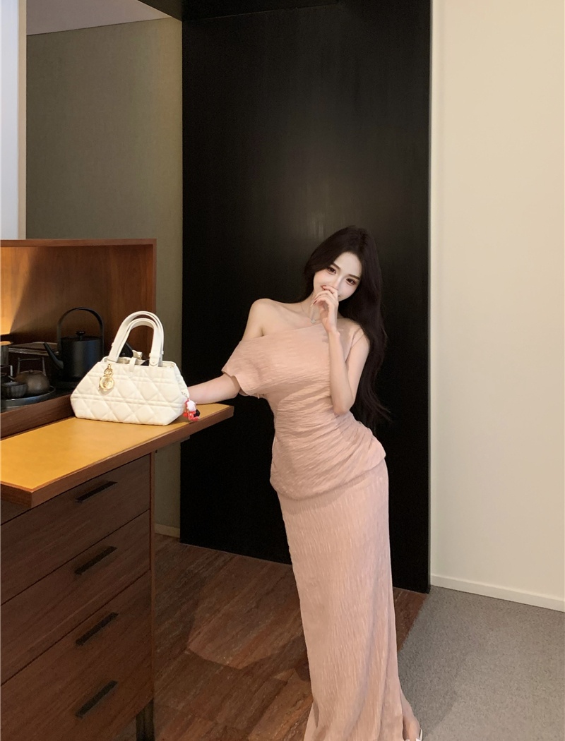 High waist slim straight skirt France style tender tops a set