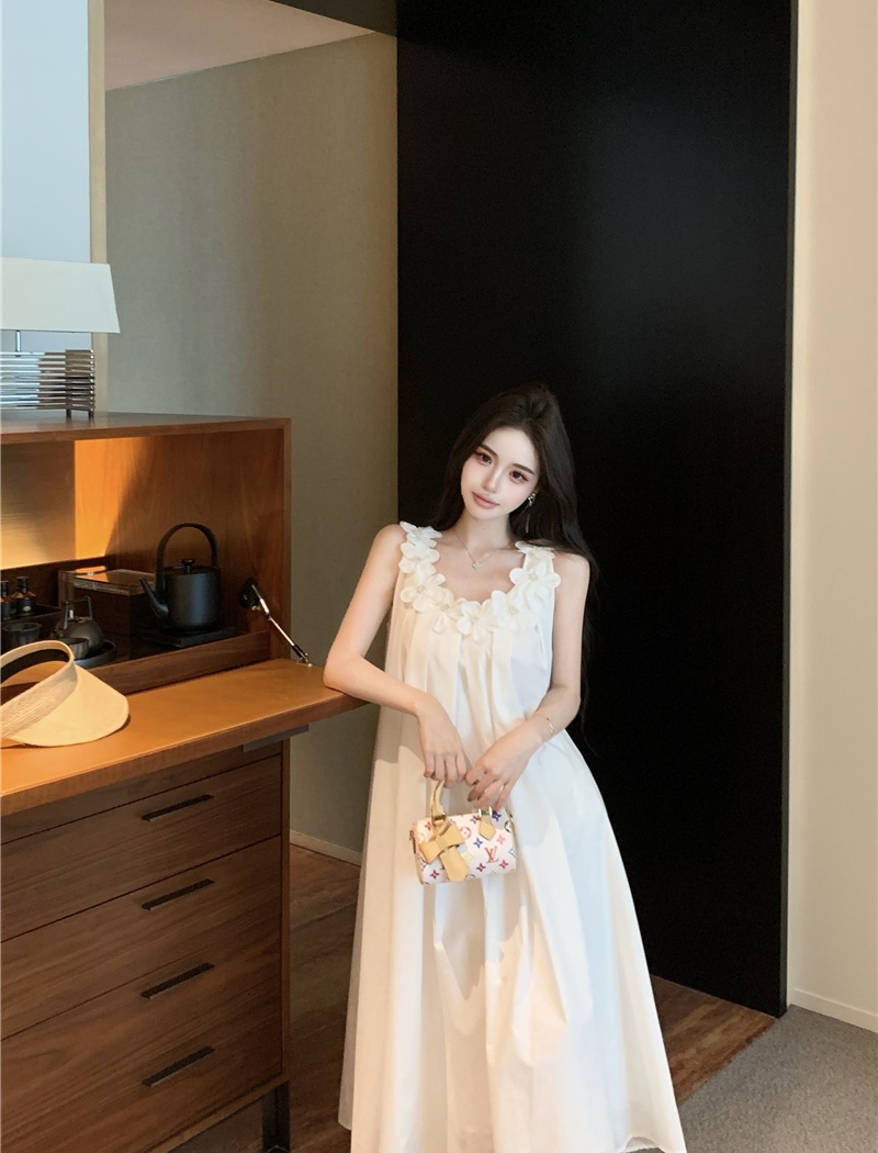 Sleeveless long loose dress flowers summer strap dress