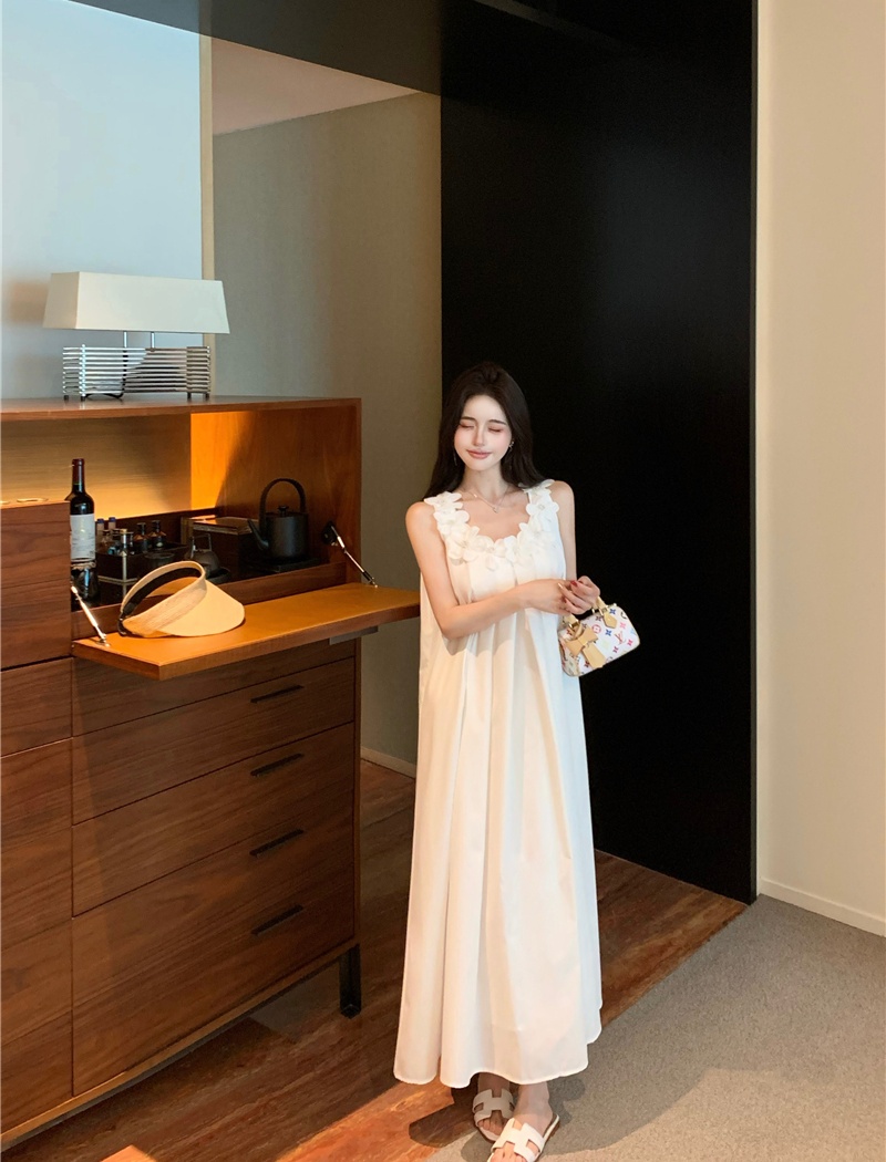 Sleeveless long loose dress flowers summer strap dress
