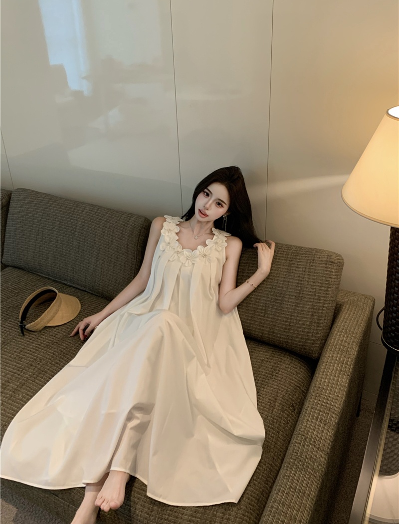 Sleeveless long loose dress flowers summer strap dress