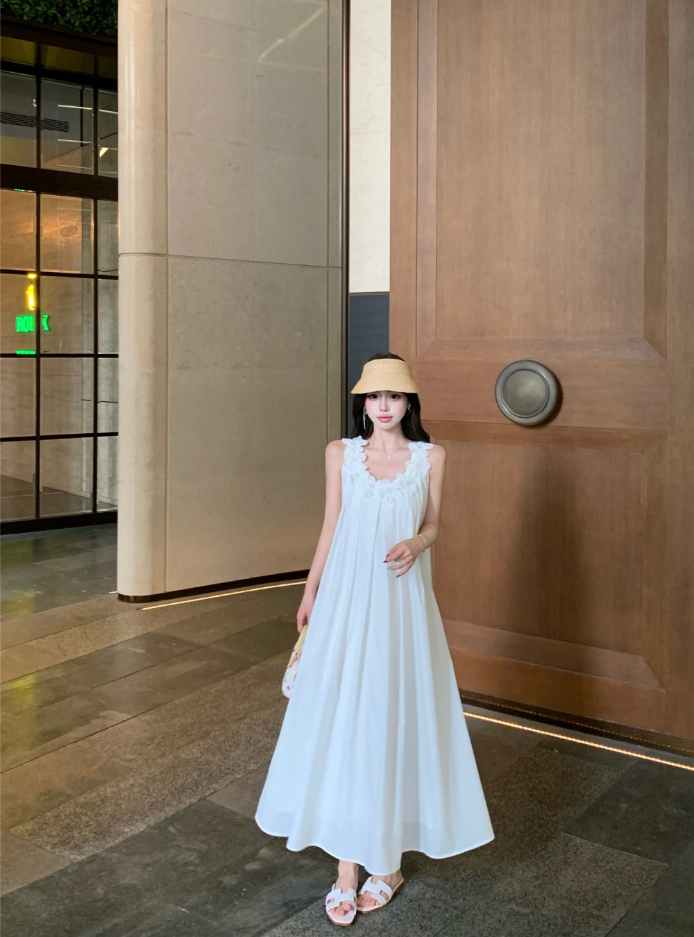 Sleeveless long loose dress flowers summer strap dress