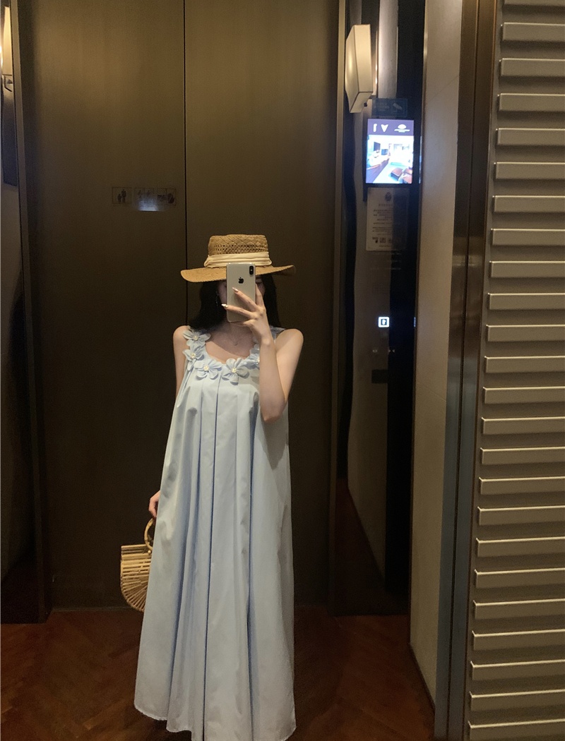 Sleeveless long loose dress flowers summer strap dress