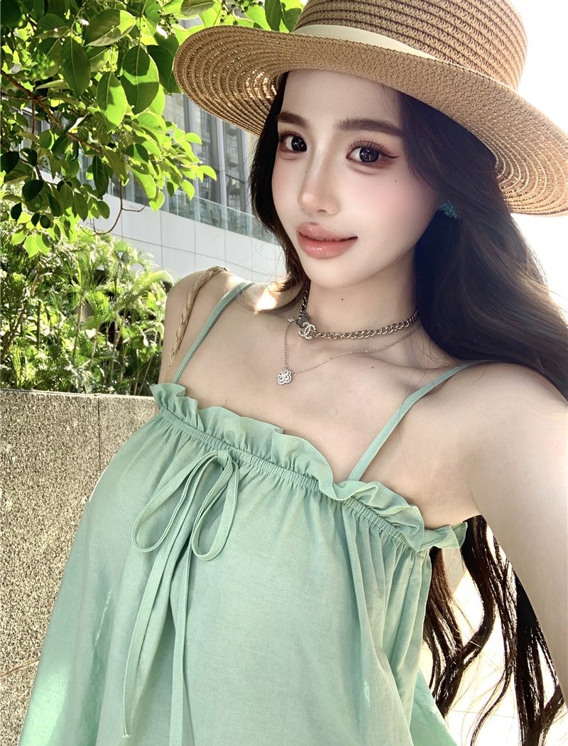 Wide leg lace tops wood ear vest 2pcs set for women