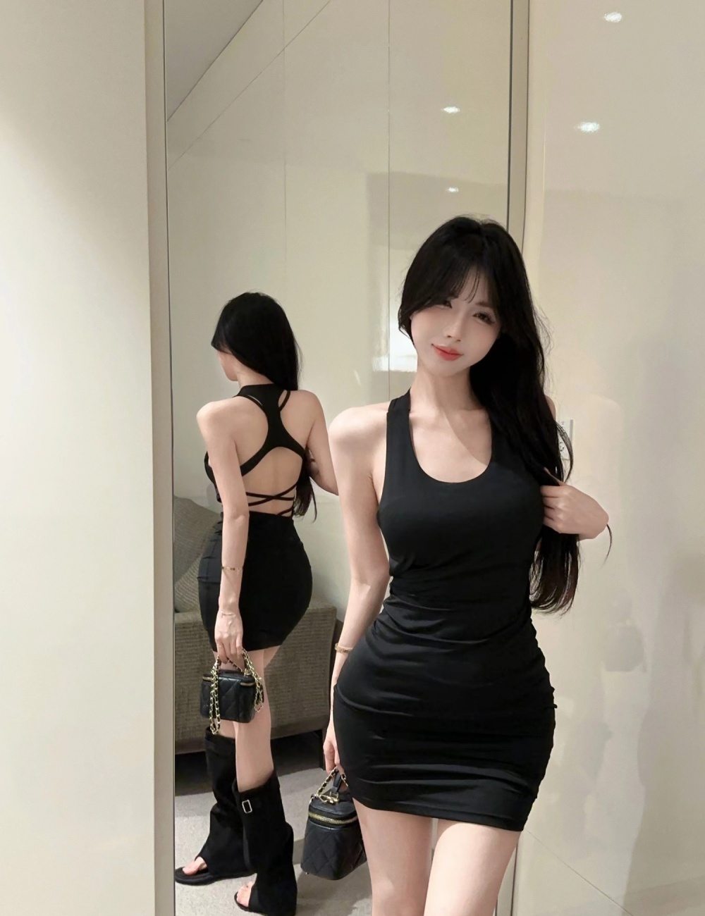 Package hip hollow tight pure fashion sexy dress for women