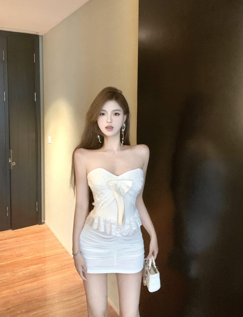 White wrapped chest Cover belly splice dress for women