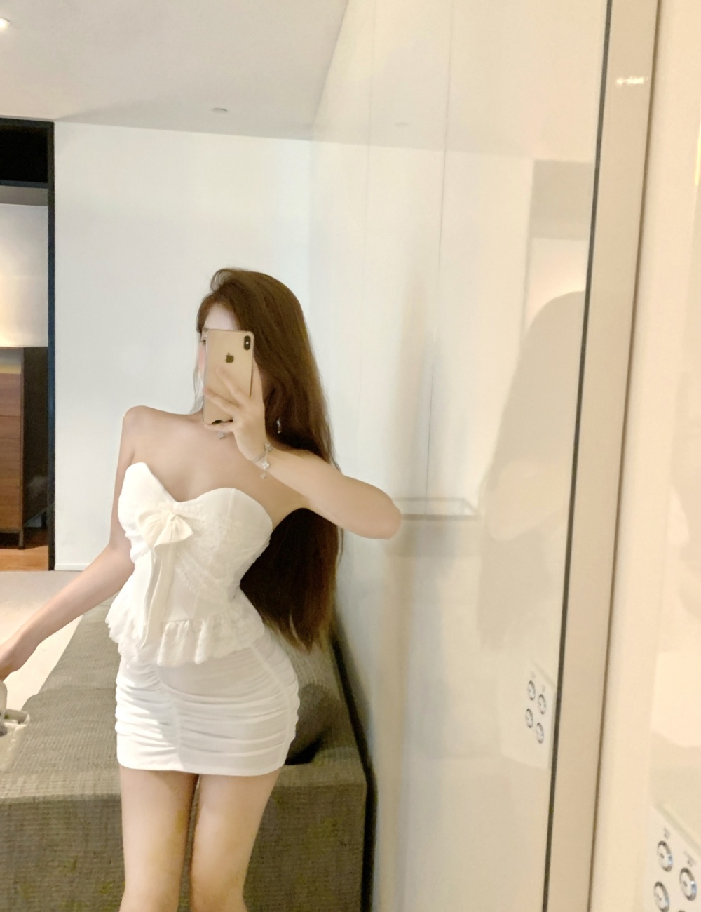 White wrapped chest Cover belly splice dress for women