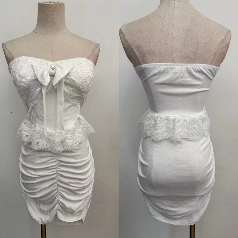 White wrapped chest Cover belly splice dress for women