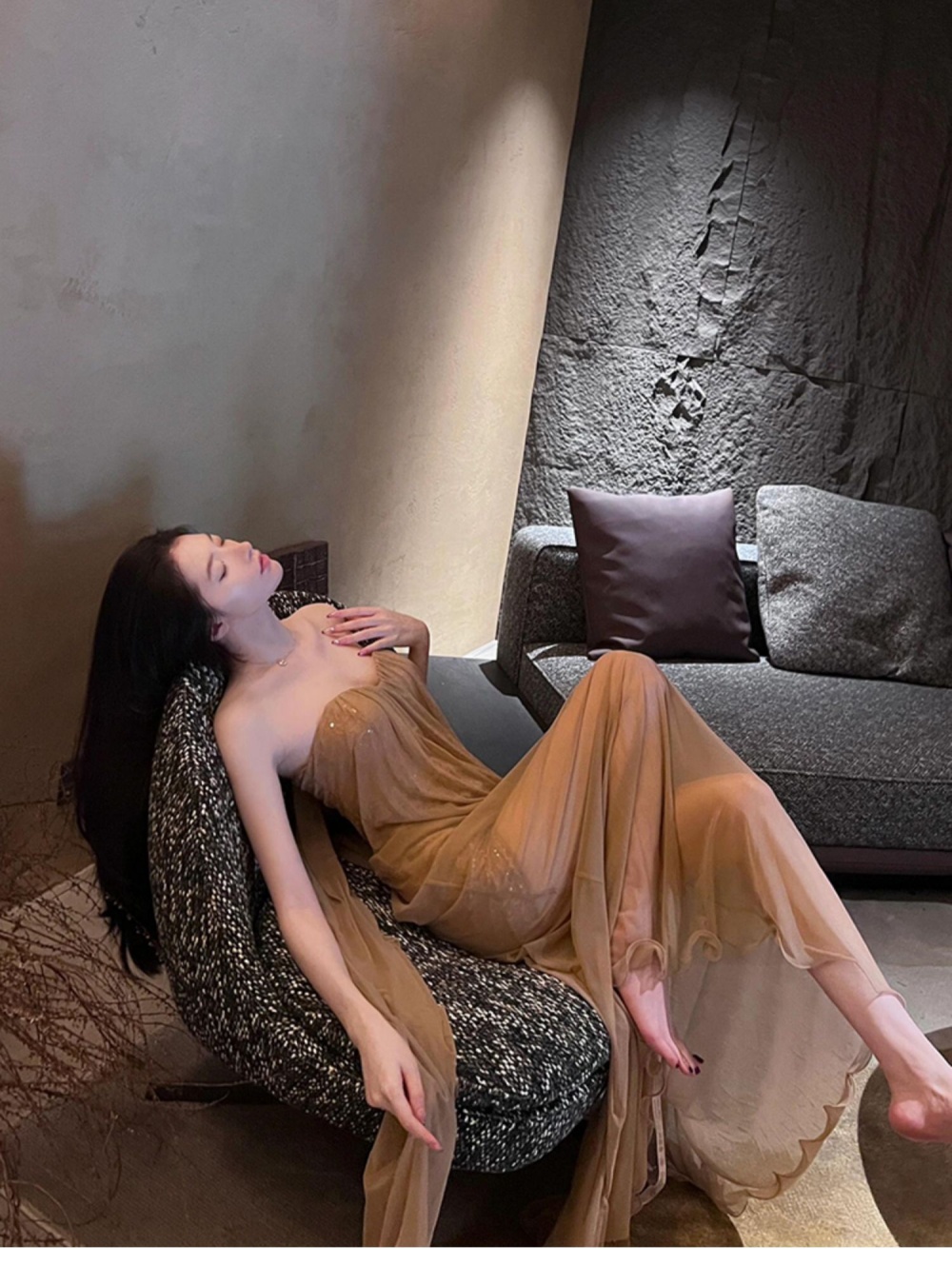 Streamer gauze dress sexy summer evening dress