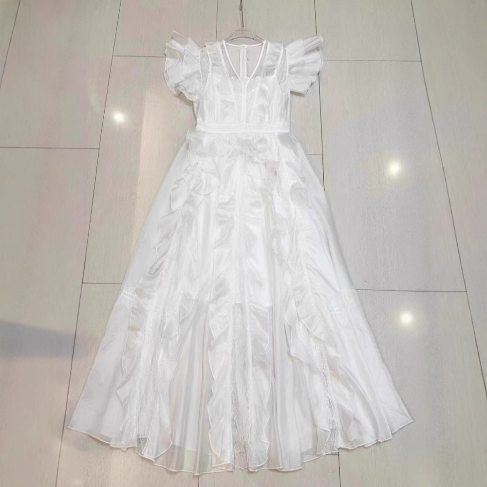 Lotus leaf edges V-neck long dress France style dress