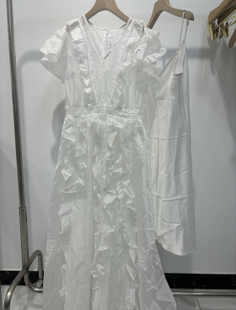 Lotus leaf edges V-neck long dress France style dress