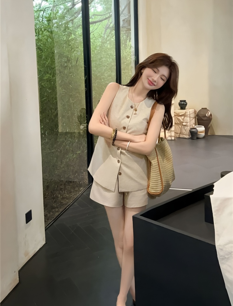 Lazy shorts spring waistcoat 2pcs set for women