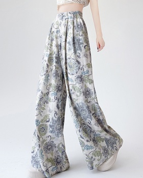 Cotton linen printing suit pants loose wide leg pants