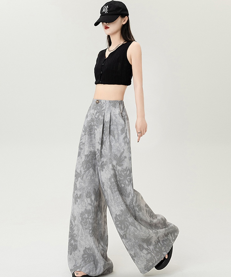 Cotton linen printing suit pants loose wide leg pants