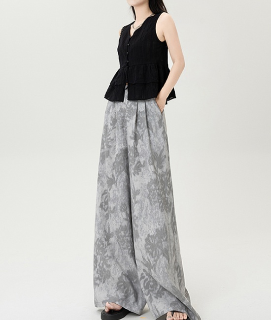 Cotton linen printing suit pants loose wide leg pants