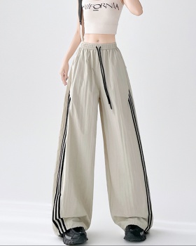 Ice silk high waist straight stripe wicking casual pants