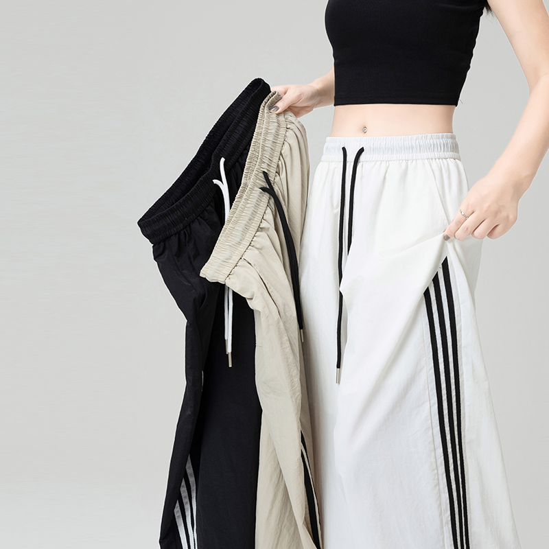 Ice silk high waist straight stripe wicking casual pants