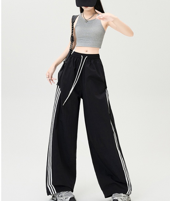 Ice silk high waist straight stripe wicking casual pants