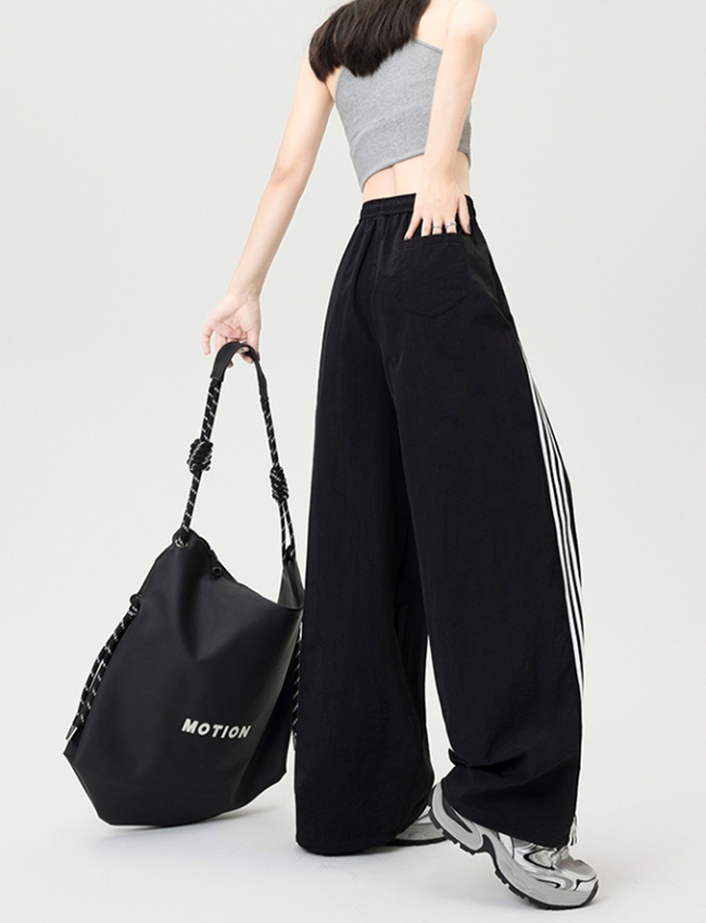 Ice silk high waist straight stripe wicking casual pants